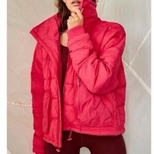 Free People Movement Penny Pink Puffer Jacket Medium Oversized Zip Up Retro